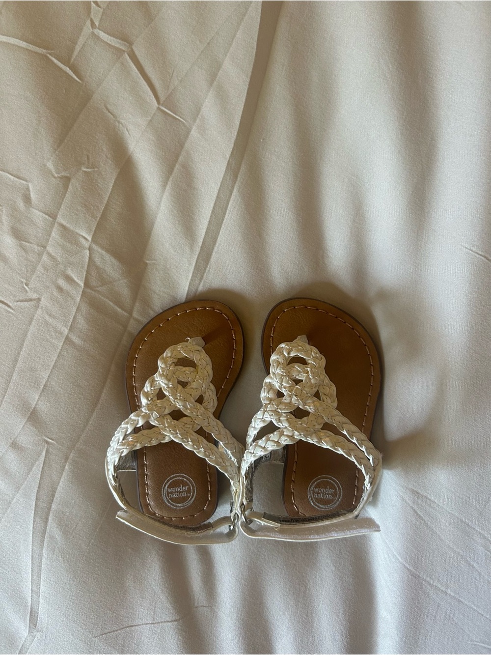Wonder Nation White Braided Toddler Sandals with Tan Footbed
